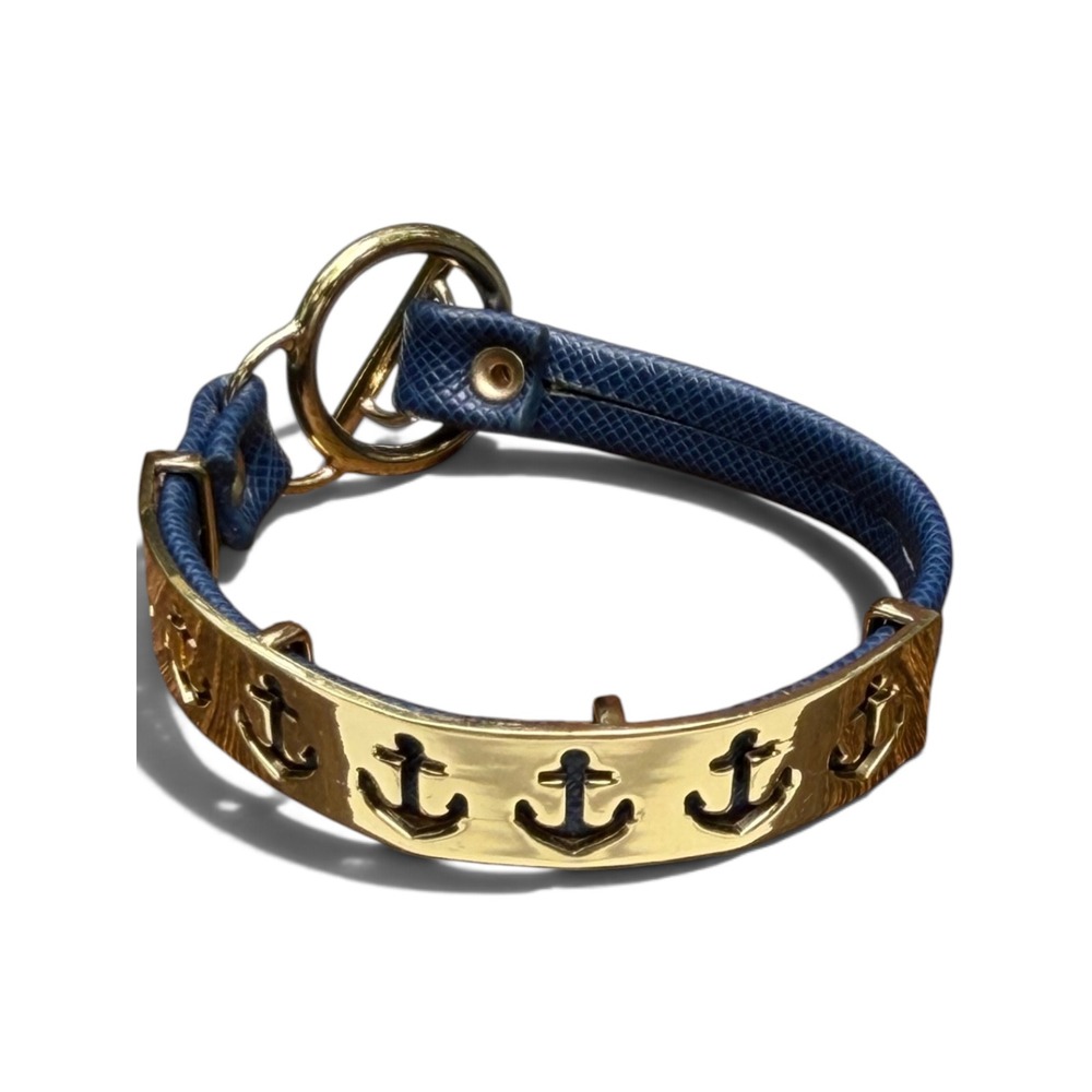 Mud Pie Barbados Icon Bracelet Nautical Anchor Navy Blue Gold Tone OS